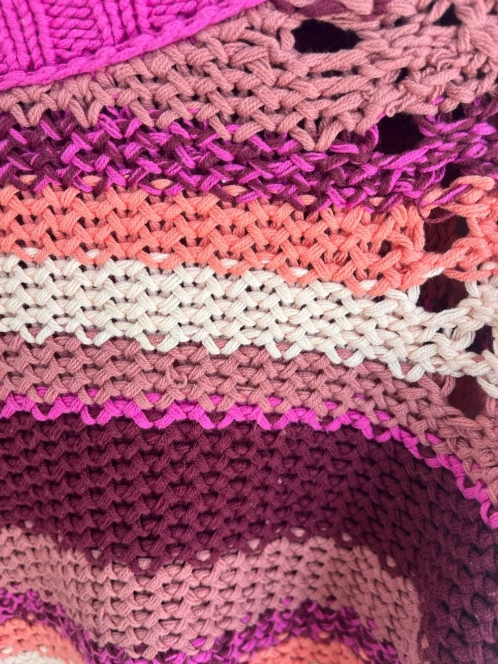 Free People Devon Stripe Crop Sweater Fuchsia Pink Chunky Knit, XS